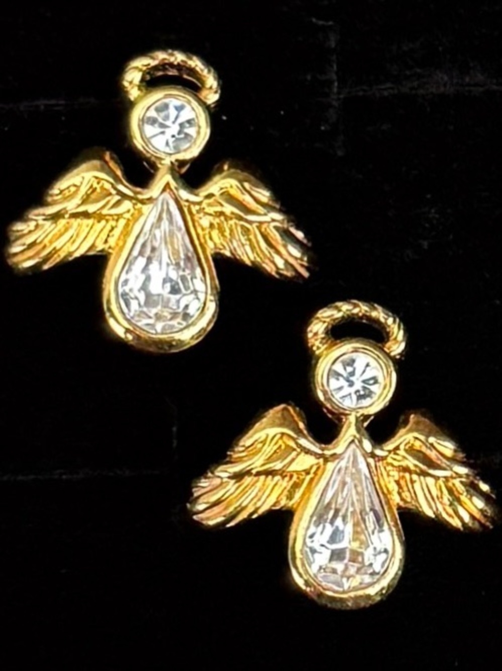 Beautiful goldtone, bling angel pierced earrings